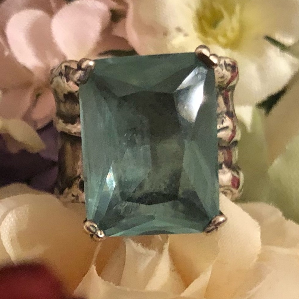 Vintage Silpada Sterling Silver Aqua Glass Statement Ring R1608 Size 5 3/4